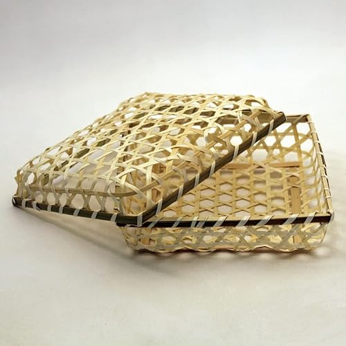 環境にやさしい 六ツ目正方フタ付 Mサイズ 竹かご 平皿 キッチン バスケット お弁当箱 ランチボックス 箱 収納ボックス 天然 木製 紙製【ボックス型】