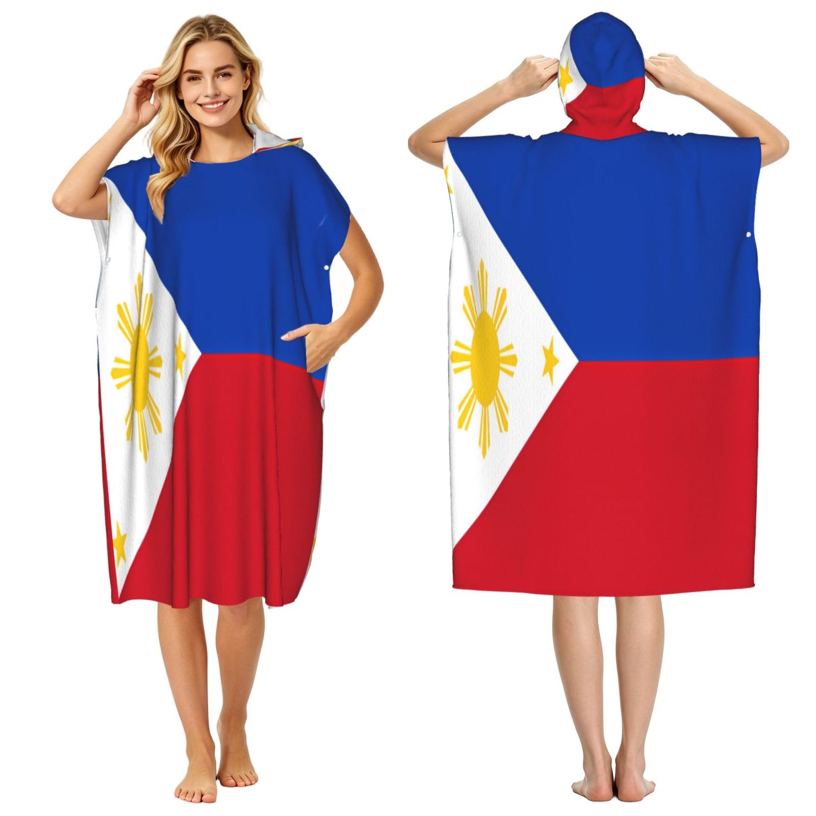 DTHKJNLSF Philippine Flag Adult Hooded Beach Poncho Towel