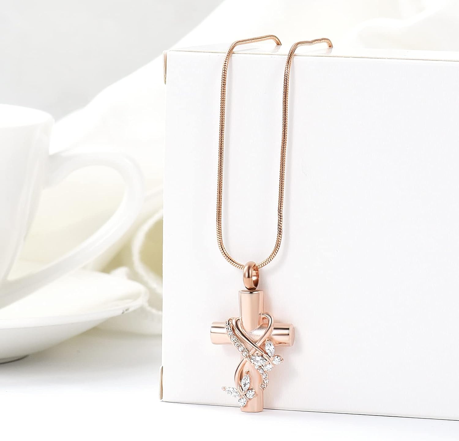 Urn Necklaces for Ashes Butterfly Cremation Jewelry for Ashes for Human Cross with Crystal Butterfly Memorial Ash Pendant Keepsake Jewelry Gifts for Loss of Loved One - Image 3