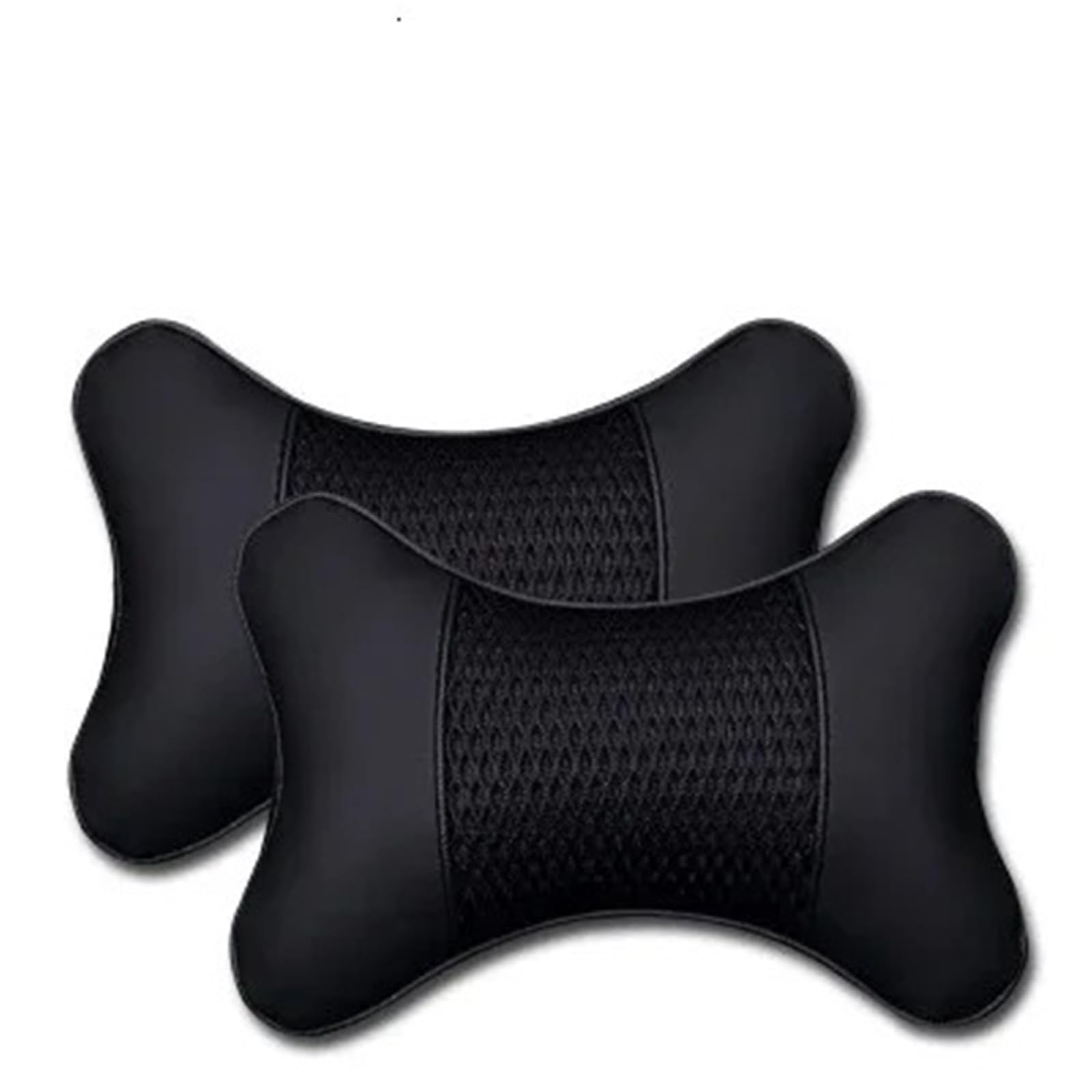 POAWUDJA Car Pillow 2Pcs PU Leather Knitted Car Pillows Headrest Neck Rest Cushion Support Seat Accessories Auto Removable Cover(Black)