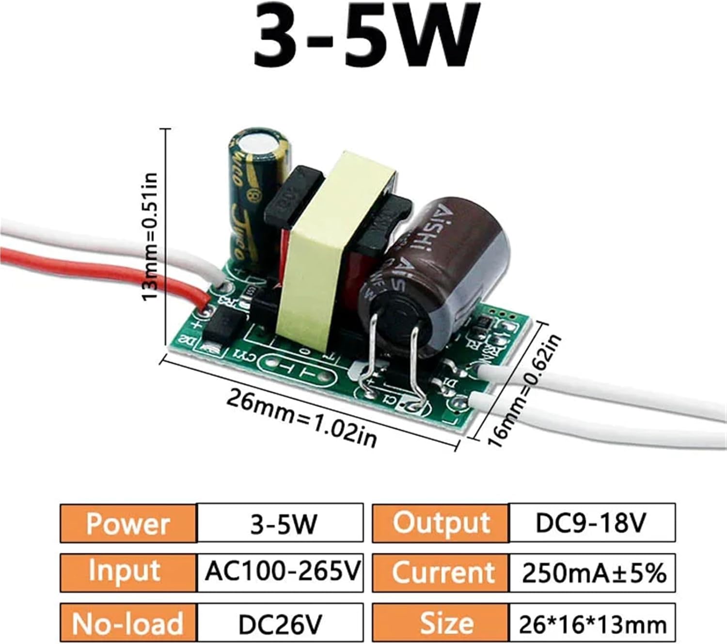 LED Isolation Driver 2-3W 3-5W 4-7W 8-12W 12-18W 18-24W 250mA±5% LED Downlight Spotlight Bulb Drive Power Lighting Transformer(3-5W DC9-18V)