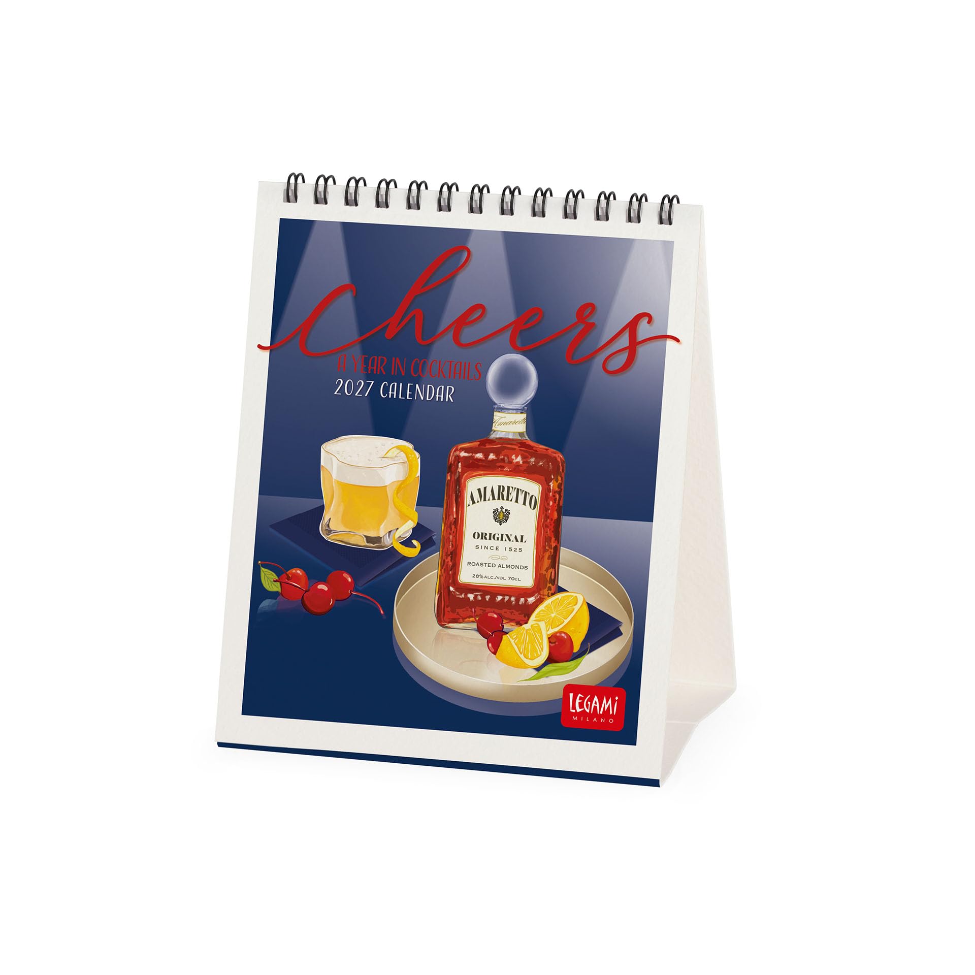Legami - 2027 Table Calendar, Cheers, Desk Calendar, 12 Months and Yearly Planner, in English, Zodiac Signs, International Holidays, 12 x 14.5 cm