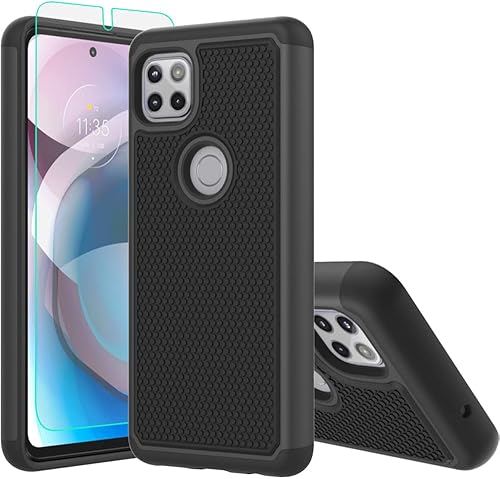 Miniatura 1 de Yuanming Funda compatible con Moto 5G Ace, con protector de pantalla HD, TPU híbrido de doble capa y cubierta trasera rígida para Motorola Moto One