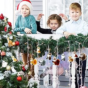 Skylety 15 pieces animal ornaments woodland faux fur animal hanging ornament bulk plush simulation fall christmas tree decoration for home backpack party holiday  urban country home decor