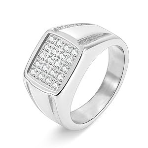 Black Men's Ring, Stainless Steel with Cubic Zirconia, Size