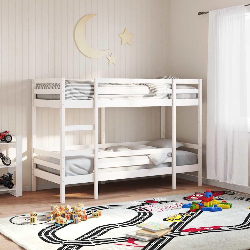 Litera blanca de 80 x 200 cm de madera de pino maciza, robusta estructura de cama con escalera, diseño seguro para habitaciones infantiles y jóvenes, mueble que ahorra espacio