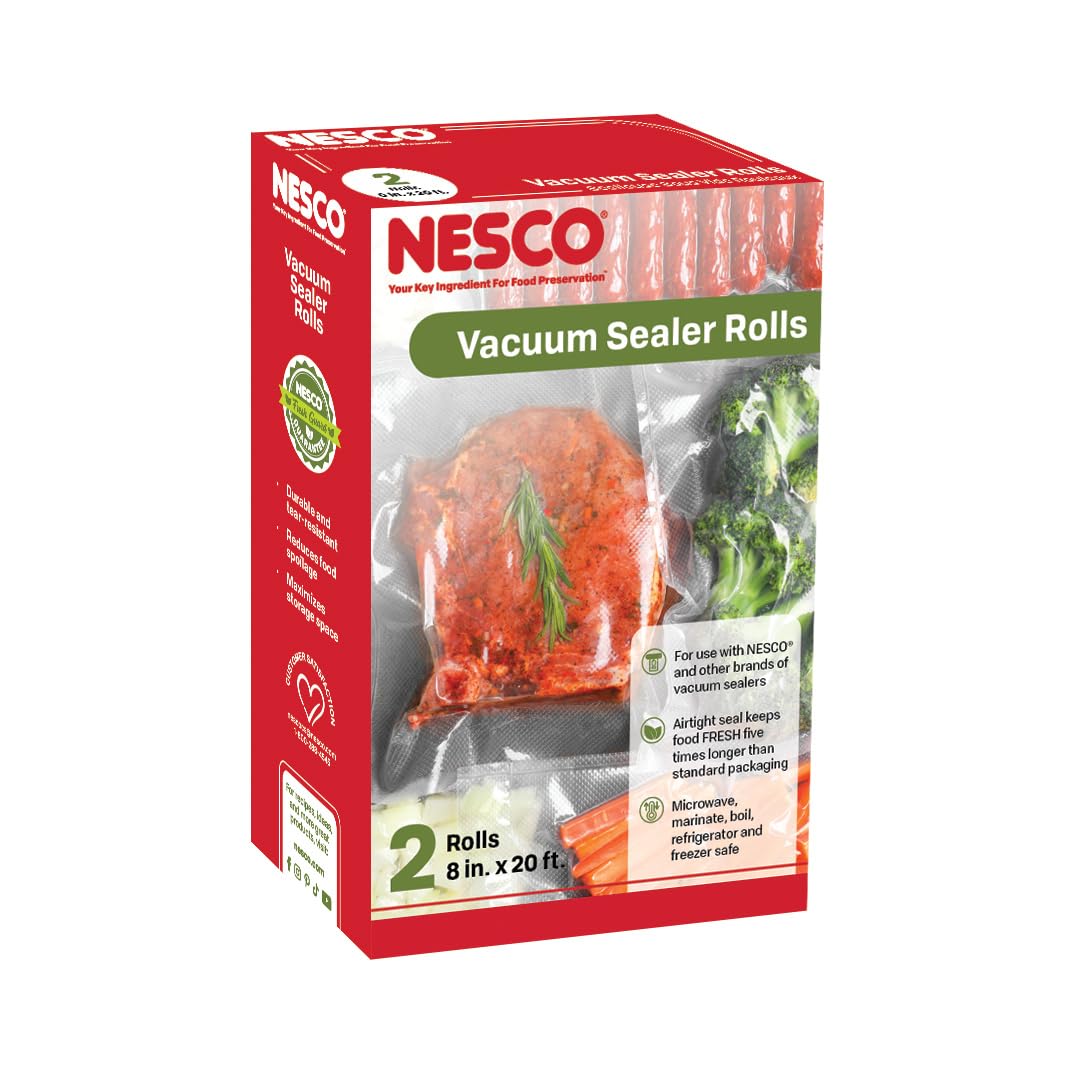 NESCO Worki do zgrzewania próżniowego 20 x 50 cm, nadają się do przygotowywania posiłków, bez BPA, nadają się do mycia w zmywarce, odporne na rozdarcie, nadają się do kuchenki mikrofalowej, gotowania