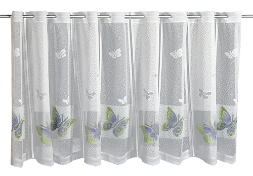 Gardinia Sehlbach Bistrogardine Jacquard Schmetterlinge Airbrush, Grün, 160 x 60 cm Bistrogardine, Lichtdurchlässig, Filigrane Muster, Einfache Anbringung, Dekorativer Akzent, Charmantes Ambiente
