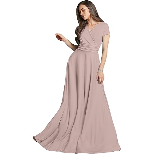KOH KOH Womens Sexy Cap Short Sleeve V-Neck Flowy Cocktail Gown