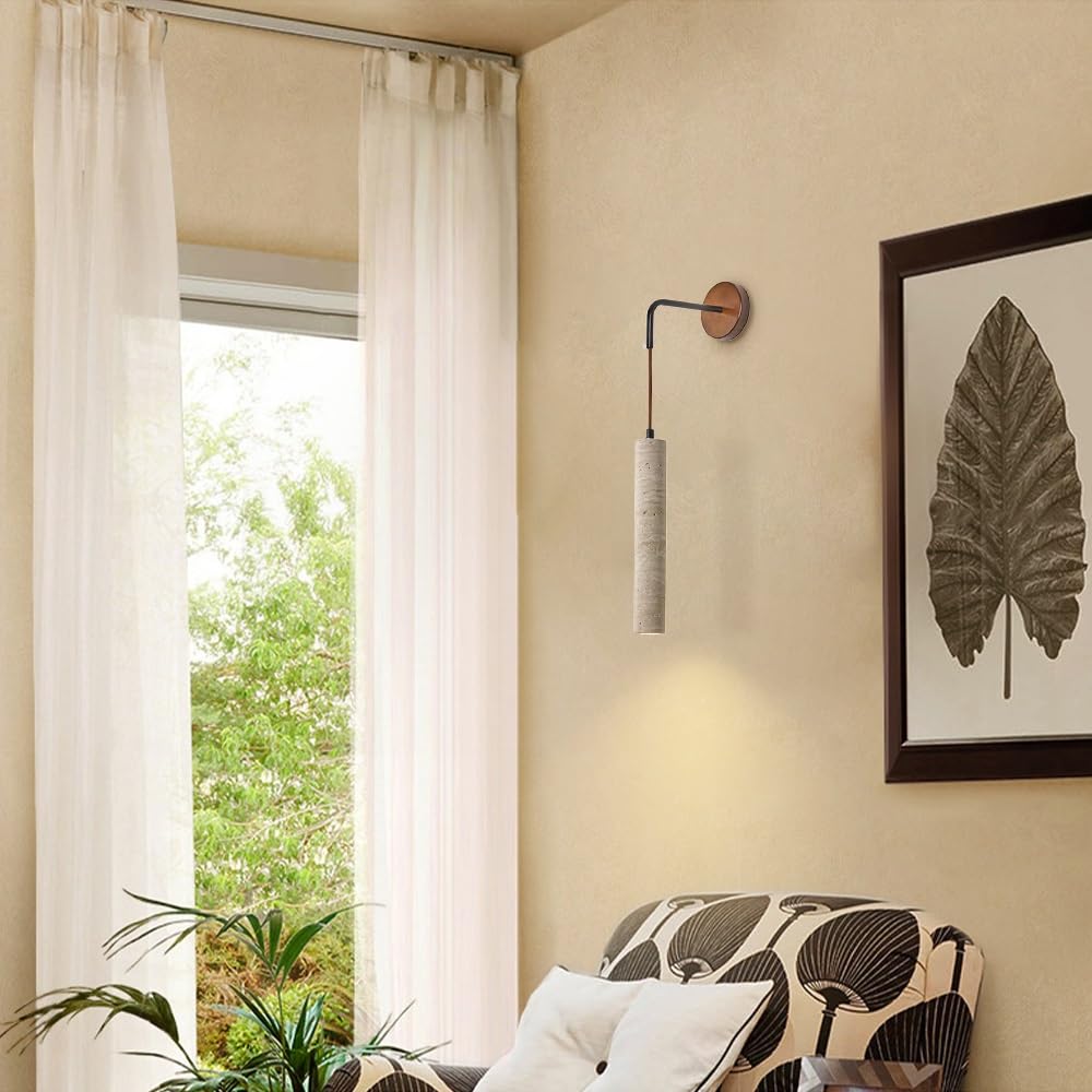 Aplique de Pared Ultrafino de Tubo Largo, lámpara de Pared de travertino Natural, luz de Pared Regulable en Altura, lámparas de Flauta de Piedra, Casquillo GU10, Luces Minimalistas