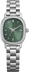 Relógio Feminino Delicado Aço Inoxidável Pequeno Oval Elegante Prateado Verde Old Money