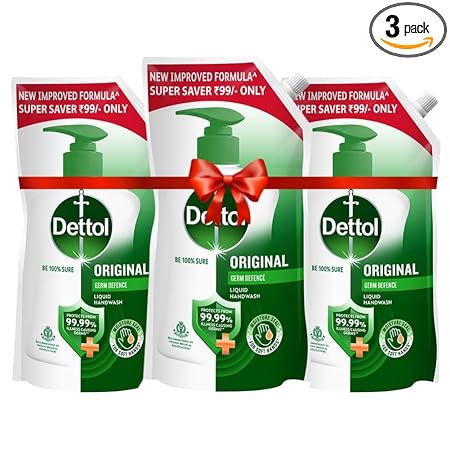 Dettol Liquid Handwash Refill - Original Hand Wash- 675ml (Pack of 3) | Germ Defence Formula | 10x Better Germ Protection