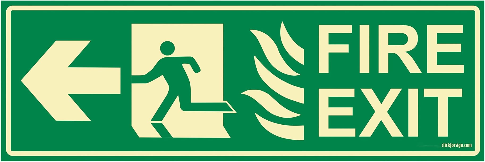 FES-2-M-1-2x Glow in Dark Fire Exit Sign Left Arrow, 300 x 100 mm