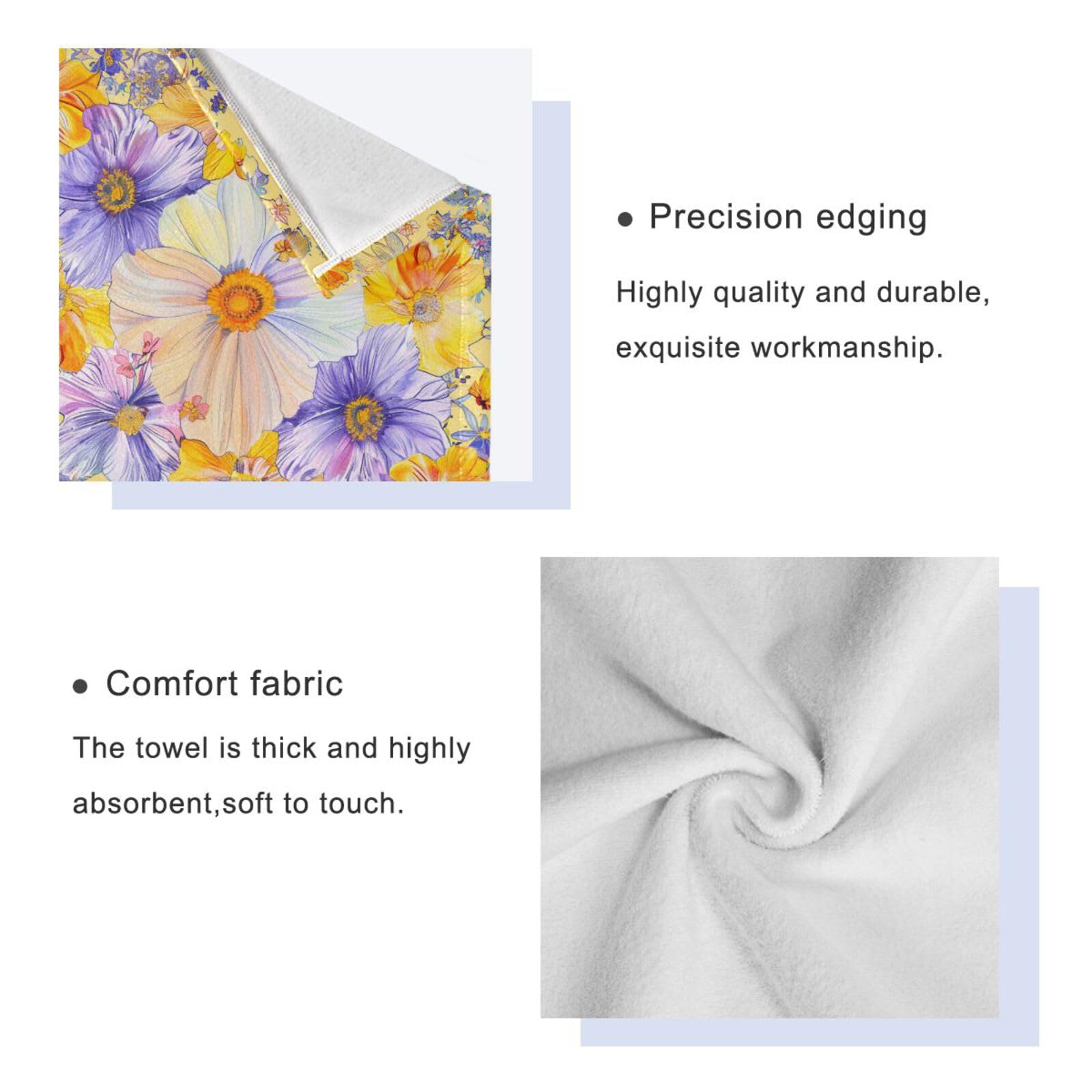 Set di 3 asciugamani morbidi per il viso in stile bohémien, con fiori e fiori gialli luminosi, 1 asciugamano da bagno, 1 asciugamano da bagno, 1 asciugamano, 1 asciugamano, per casa, cucina e famiglia