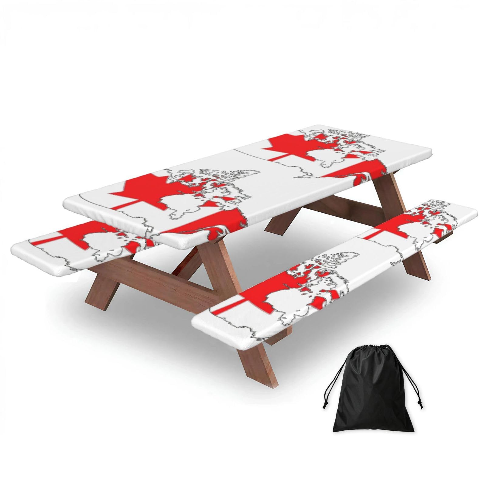 Zyjhyy Black Canadian Flag Map Print 3 Pack Wipeable Picnic Bench Cover And Table Cover Lightweight Table Cloth For Camping Outdoor