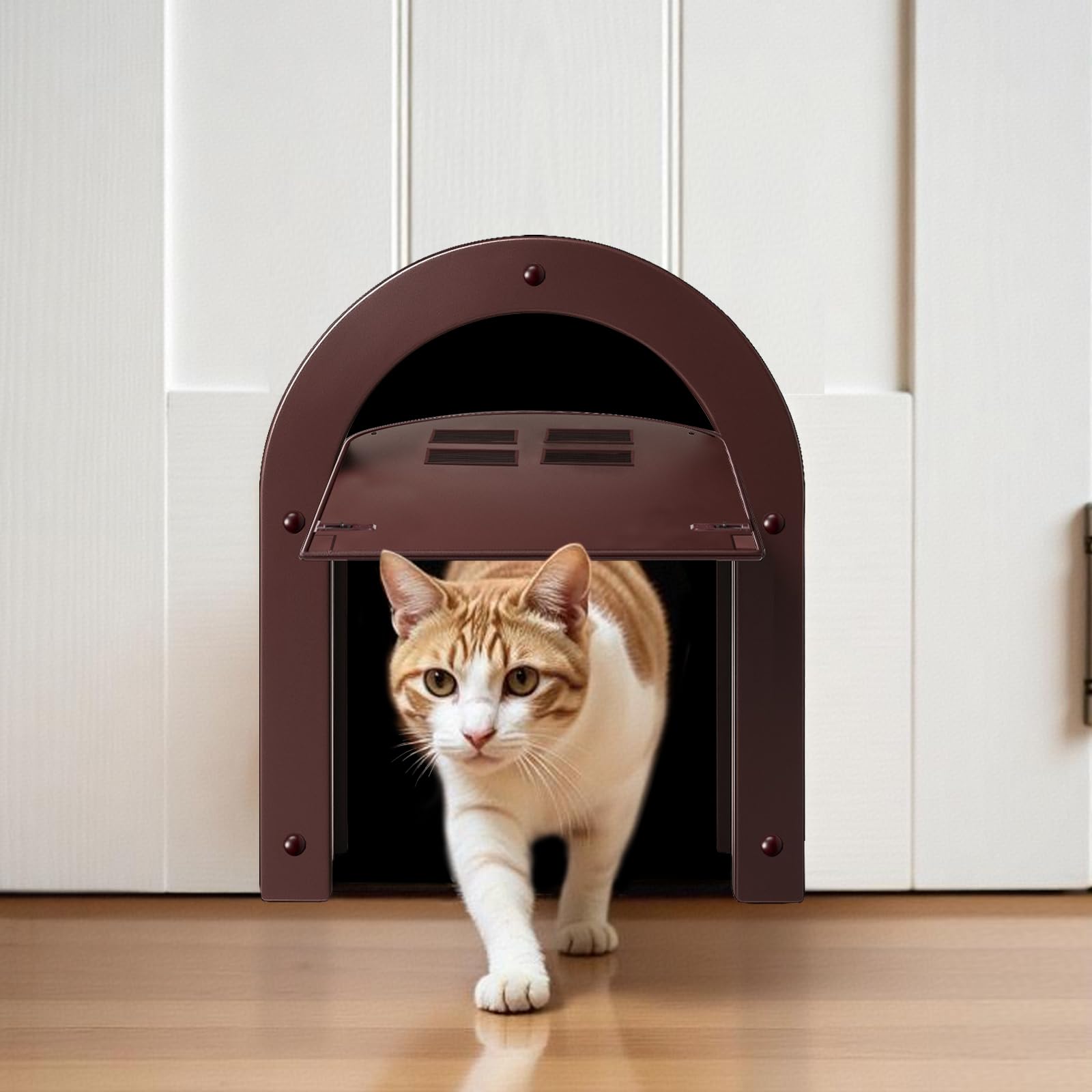 Wordcam Puerta interior para gatos, bloqueo de 2 vías para gatos de hasta 20 libras, puertas para mascotas (marrón)