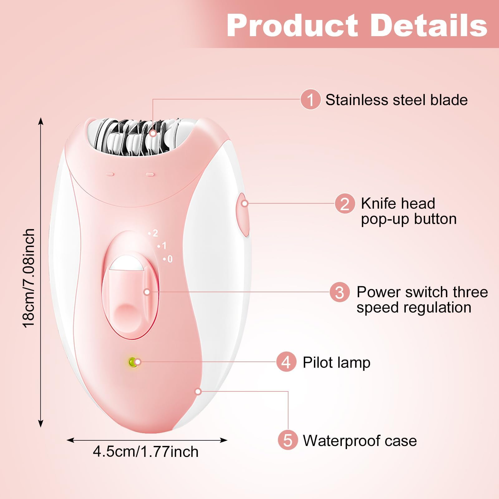 Epilators Hair Removal for Women, Smooth Glide Hair Removal Device with 32 Tweezers, 2 Speeds Epilator for Ladies, Cordless Hair Shaver for Women Legs/Face/Bikini/Arms
