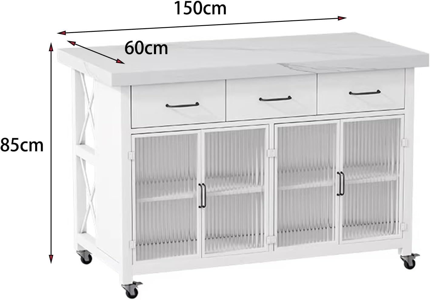 Storage Trolley Rolling Kitchen Island with Drawers Storage Cabinets Doors and Lockable Wheels Shelving Organizer
