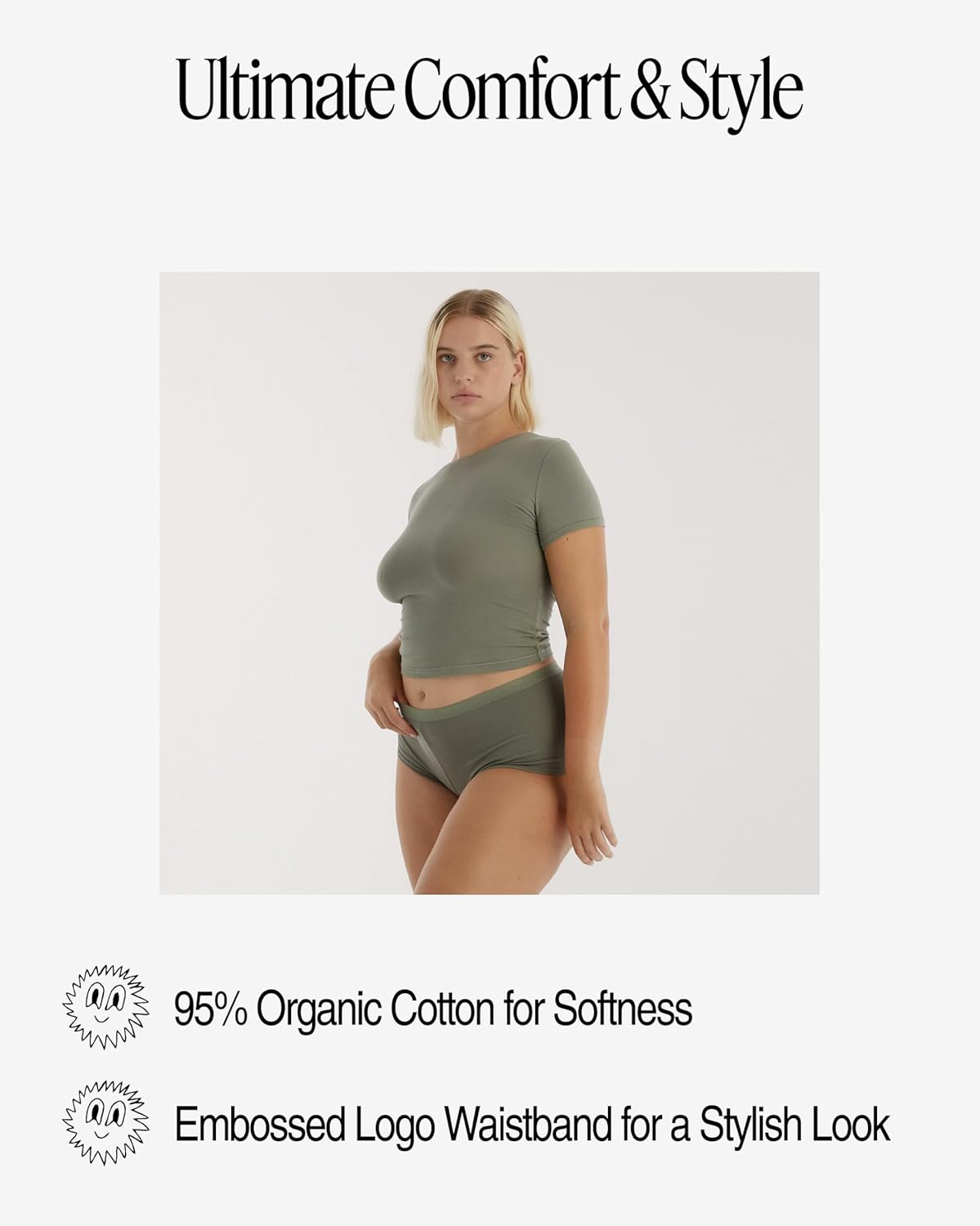 Organic Basics womens Core Shorty Ribbed Cotton Boyshort Underwear - Image 5