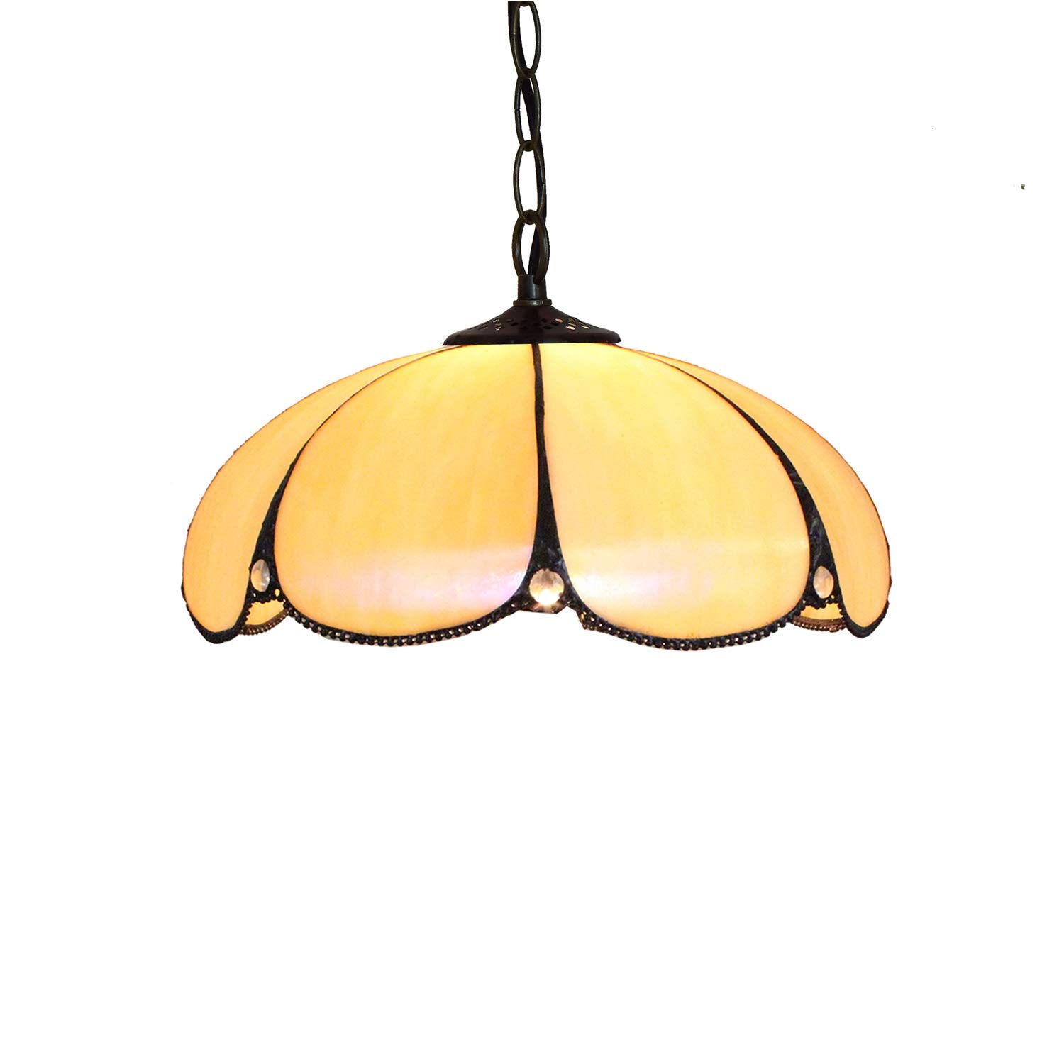 HPTHLY Ceiling Stained Glass Chandelier 12" Tiffany Corridor Balcony Pendant Light Simple Beige Pendant Lights 12" Stained Glass Light Fitting For Bed Restaurant Café