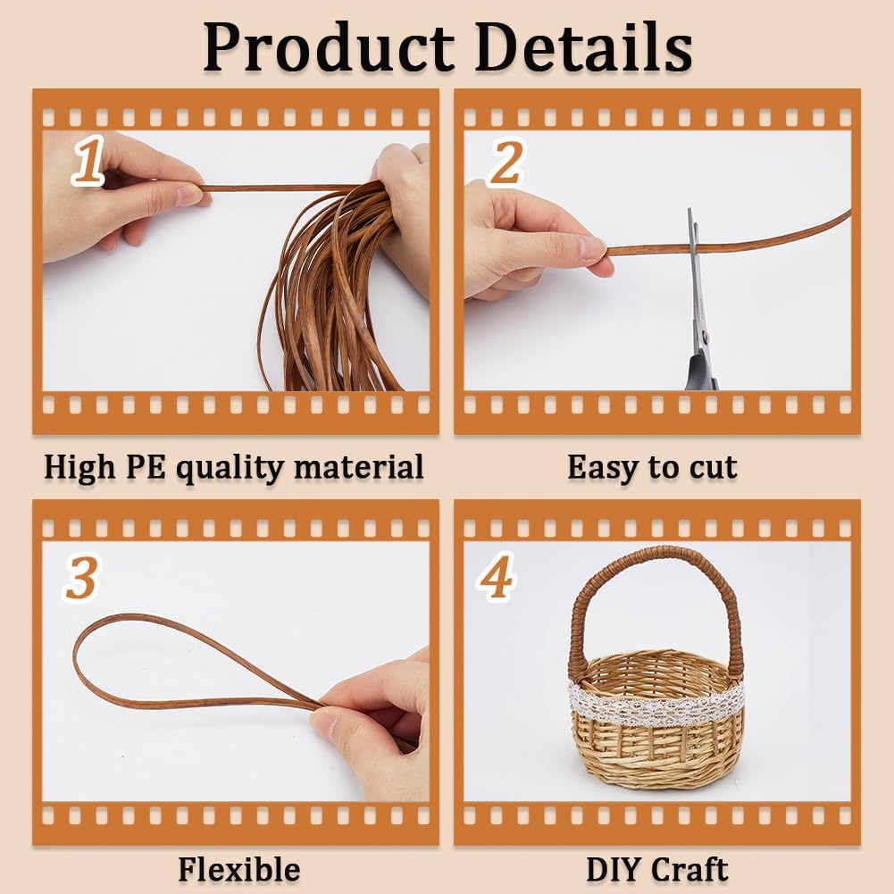 GORGECRAFT 5mm x 30m Rattan Repair Kit Weave Material Plastic Flat Basket Wicker Weaving Reed Synthetic Rattan Woven Knit Furniture Plastic Cane Fix Knit Vinyl for Garden Patio Chair Sofa Box Camel