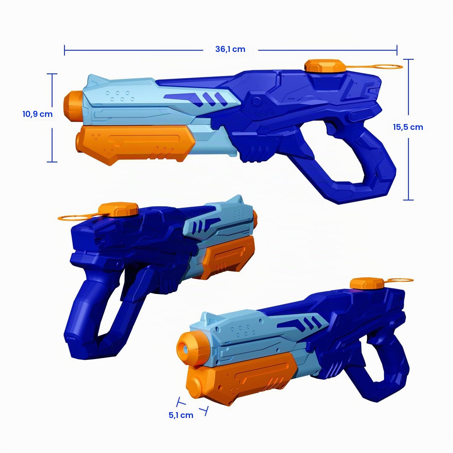 MOZOOSON Pistola ad Acqua per Bambini Adulti, 2 X 750ml Potenti Pistole ad Acqua Water Gun, 8-10m Lungo Raggio Pistola Acqua per Giochi da Spiaggia All'aperto, Piscina, Ideale per Addestrare Gatti