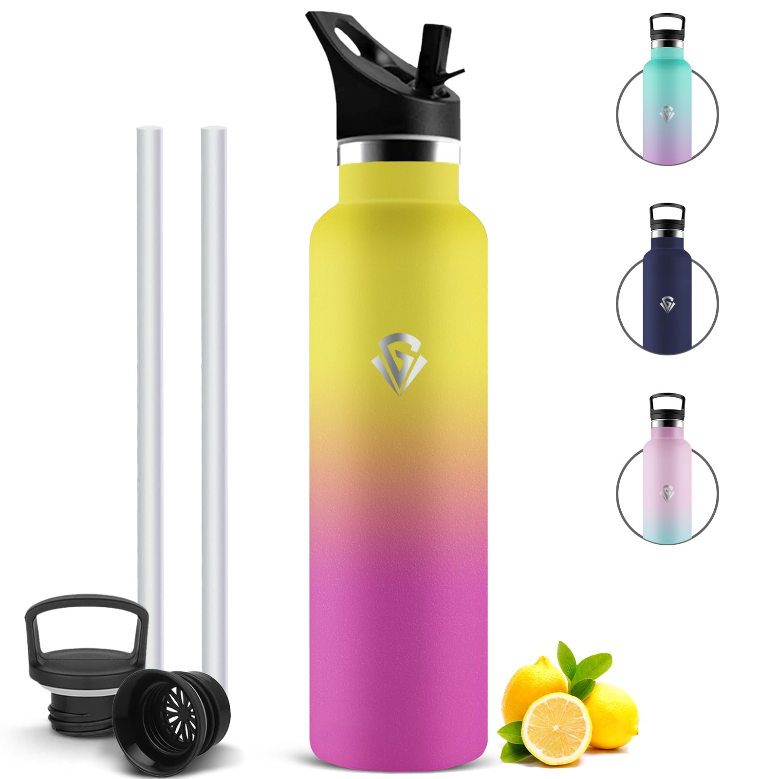 Mujigaga Botella Agua Acero Inoxidable, Botella Termica 1 litro con Pajita, Cantimplora Termica con 2 Tapones, Prueba de Fugas Botella Agua Gimnasio para Cámping, Senderismo, Deporte — view 9