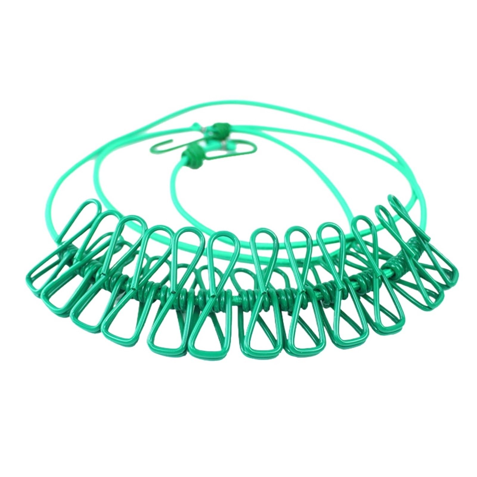 Laundry Line Portable Clothesline With 12 Clothespins, Windproof Travel Stretchy Retractable Elastic Laundry Clothes Line Balcony Garden(Green)