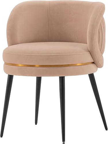 Manhattan Comfort Kaya - Silla de comedor moderna de terciopelo con respaldo redondo plisado, acolchado de espuma de alta densidad y marco de madera