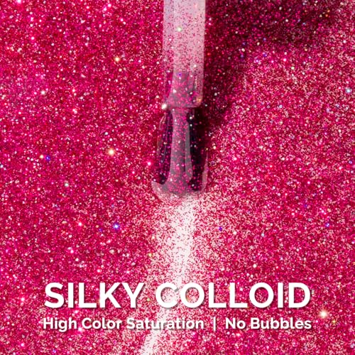Image of MelodySusie Neon Pink Glitter Gel Nail Polish,Red 0.5fl oz Soak Off UV LED Pink Diamond Glitter Gel Polish Gift for Women Nail Art Manicure Salon DIY Nail Design Decoration at Home-1743