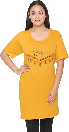 CUPID Women's Cotton Round Neck Half Sleeves Regular Fit Long Tops, Night n Sleep Wear, Daily Use Gym n Lounge Wear T Shir...