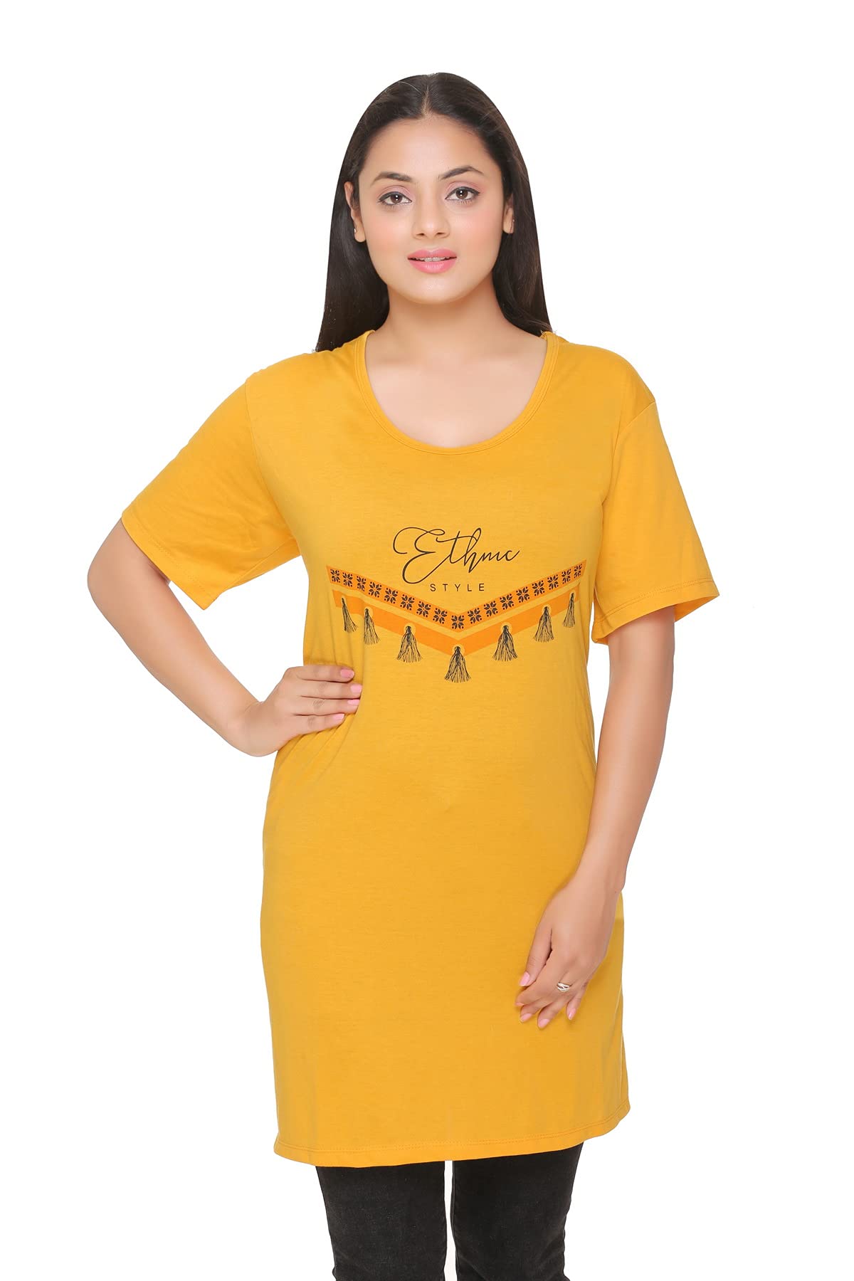 CUPID Regular Fit Cotton Round Neck Half Sleeve T-Shirt, Plus Size Night n Sleep Wear, Daily Use Gym n Lounge Wear Long Tops for Women_3XL to 7XL
