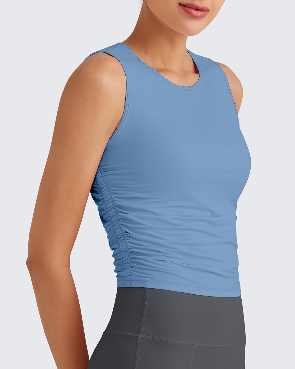 G4Free Skimetic Workout Tank Tops for Women Side Ruched Sleeveless High Neck Crop Top Summer Athletic Gym Shirts - Image 3