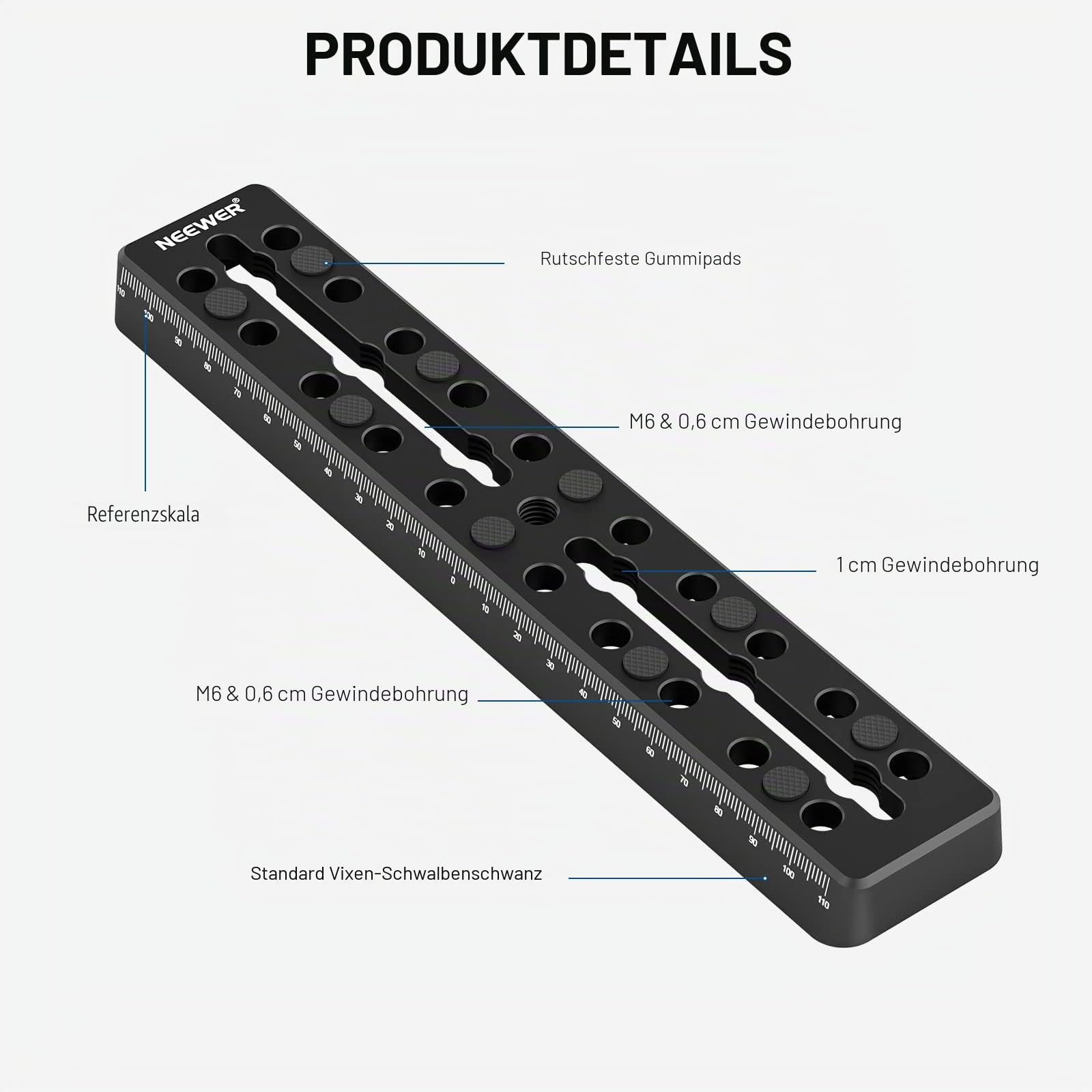 NEEWER 230mm Schienenleiste Vixen Stil Schwalbenschwanzplatte, Metall Sattel mit M6 1/4 Zoll 3/8 Zoll Kameraschraube für Teleskophalterung, Adapter OTA Äquatorial Stativ Astrofotografie