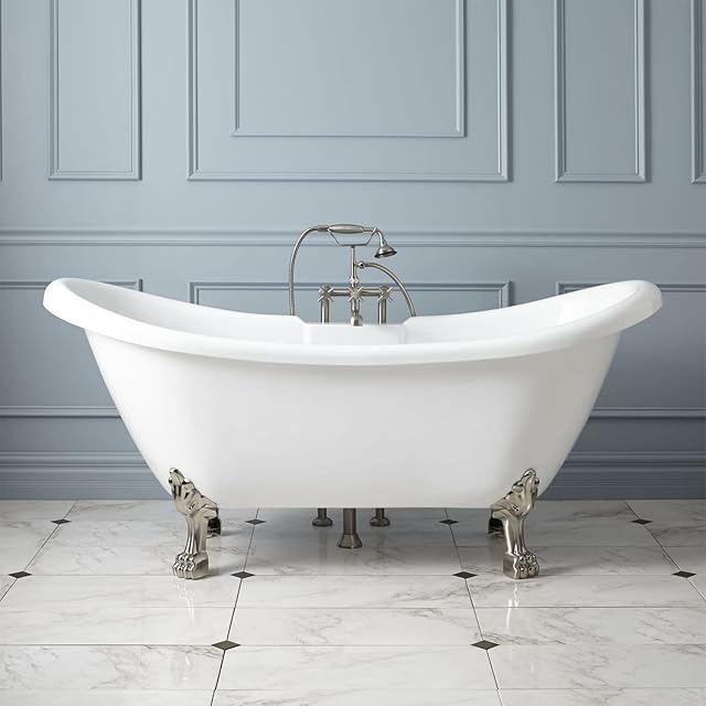 Signature Hardware 475777 Rosalind 69" Acrylic Soaking Clawfoot Tub with Pre-Drilled Overflow Hole, Lion Paw Feet and Tap Deck