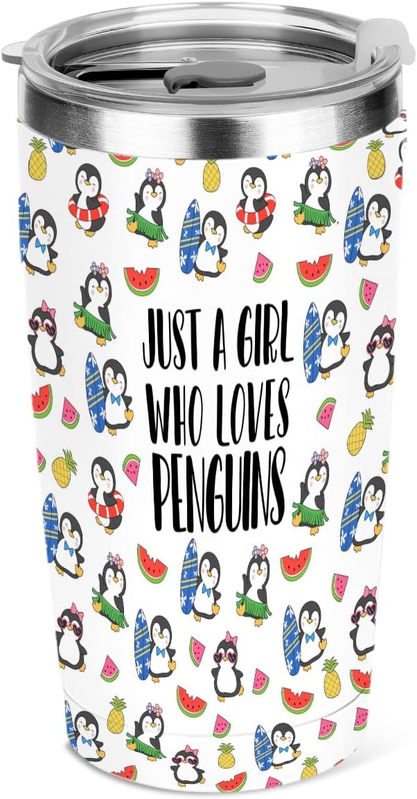 Penguin Gifts, 20 oz Insulated Tumbler, Tumbler with Lid, Vacuum Travel Coffee Mug Stainless Steel Cup for Cold Hot Drink Gift for Women Penguin Animal Loves Friend Christmas Birthday