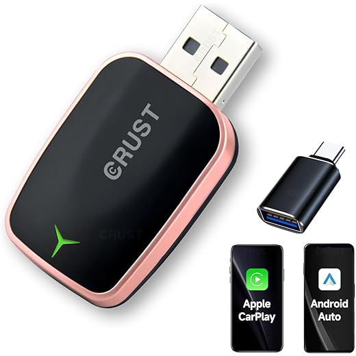 CRUST AutoLink W20 Car Wireless Android Auto & CarPlay Adapter Receiver - Convert Wired to Wireless. Plug & Play. Bluetooth + 5GHz WiFi. USB A/C. for Cars with OEM Wired Android Auto/CarPlay