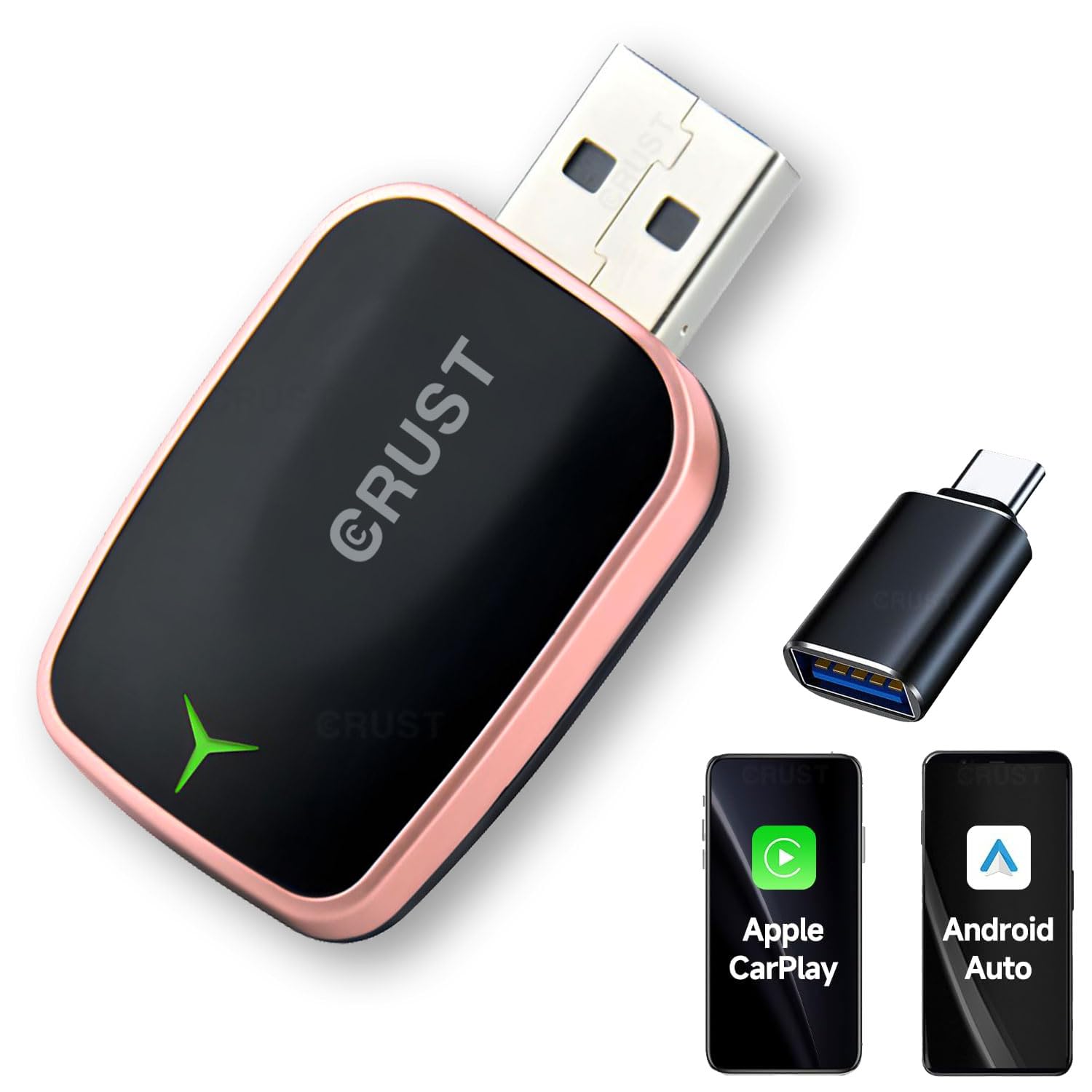 CRUST AutoLink W20 Car Wireless Android Auto & CarPlay Adapter Receiver - Convert Wired to Wireless. Plug & Play. Bluetooth + 5GHz WiFi. USB A/C. for Cars with OEM Wired Android Auto/CarPlay