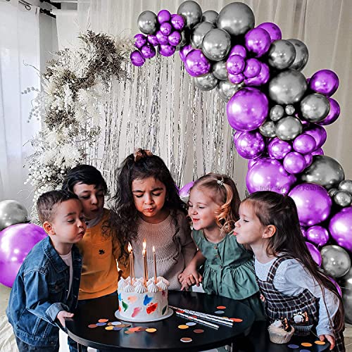 Image of Just Party 25Pcs Silver & 25Pcs Purple Metallic Chrome Balloons with Shiny Surface For Birthdays /Anniversary /Engagement /Baby Shower /bachelorette Party Decorations (Pack of 50)