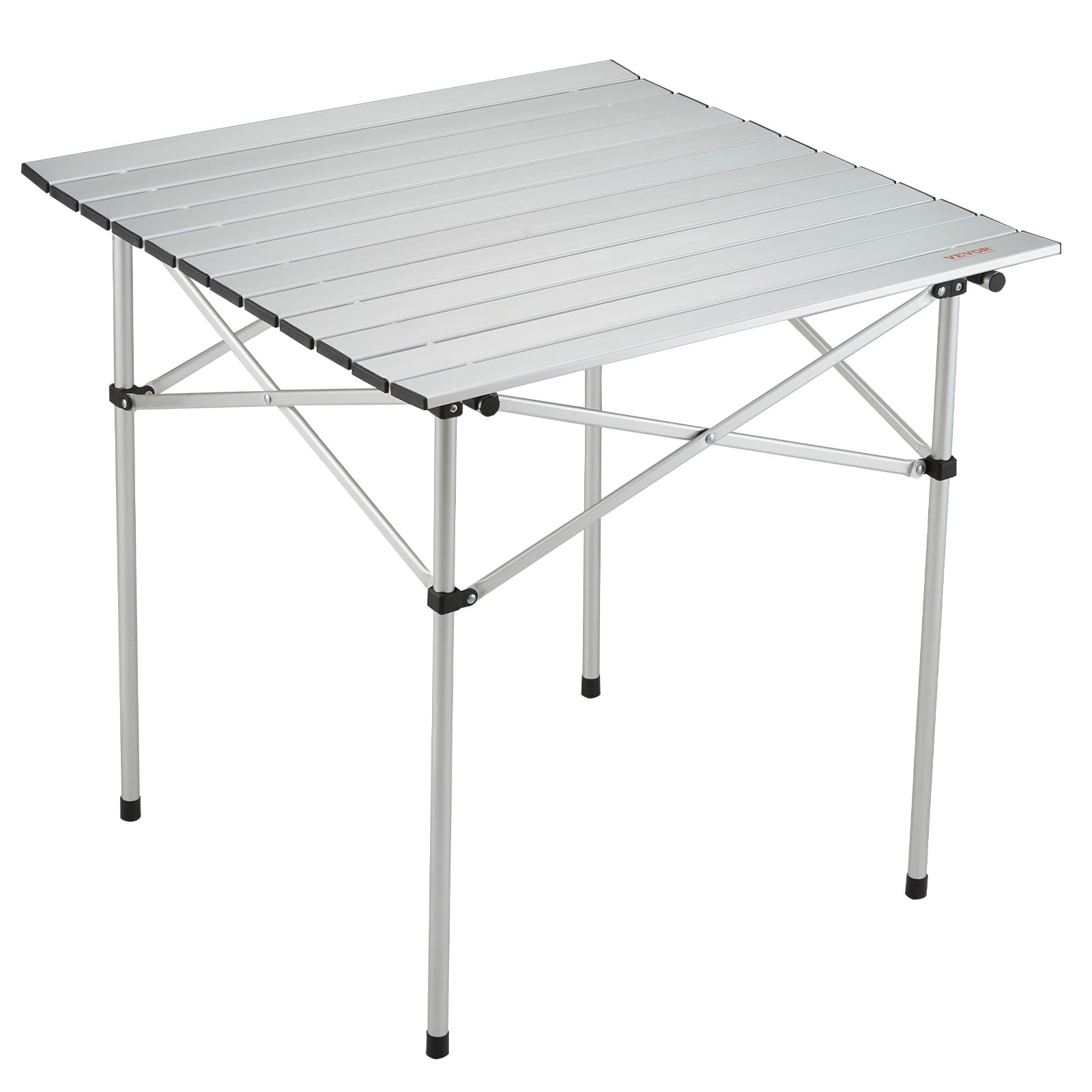 VEVOR Folding Camping Table, Outdoor Portable Lightweight Aluminum Ultra Compact Snap-Together Design with Carry Bag, for Cooking, Beach, Picnic, Travel, Grilling, 28'' x 28'', Silver