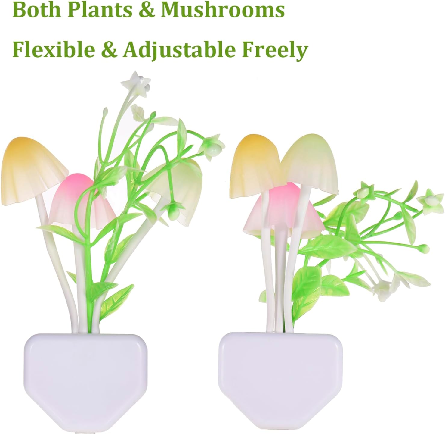 2 Pack Mushroom Night Light Plug-in, Lotus Leaves/Water-Weeds Mushrooms Colors Changing Nightlight Colorful Bedside Lamps Breast-Feeding LED Night Lights for Baby Kid Children Adult