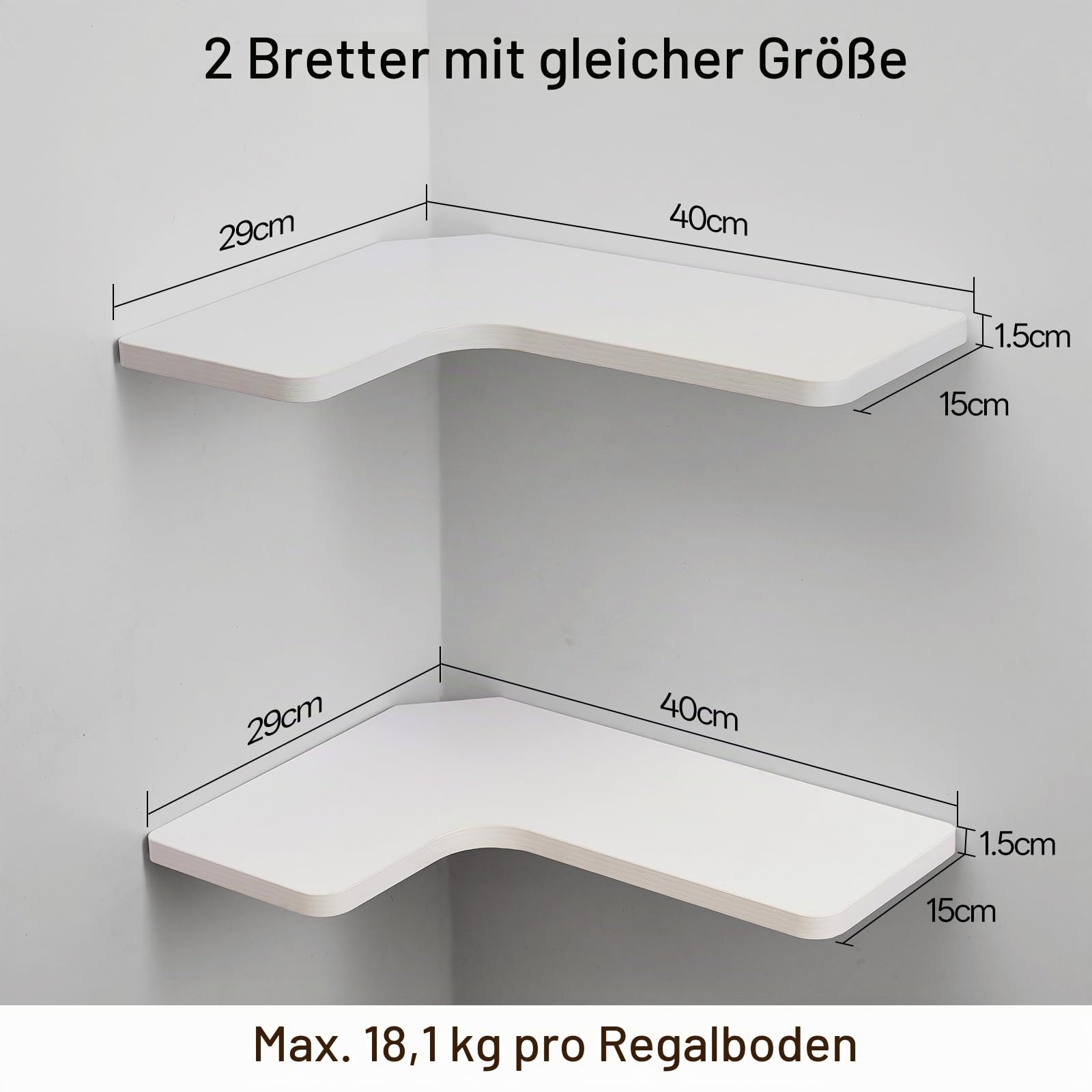 Gieanoo L-förmige Eckregal,2er Set 40cm Weiß Moderne Regale für wände