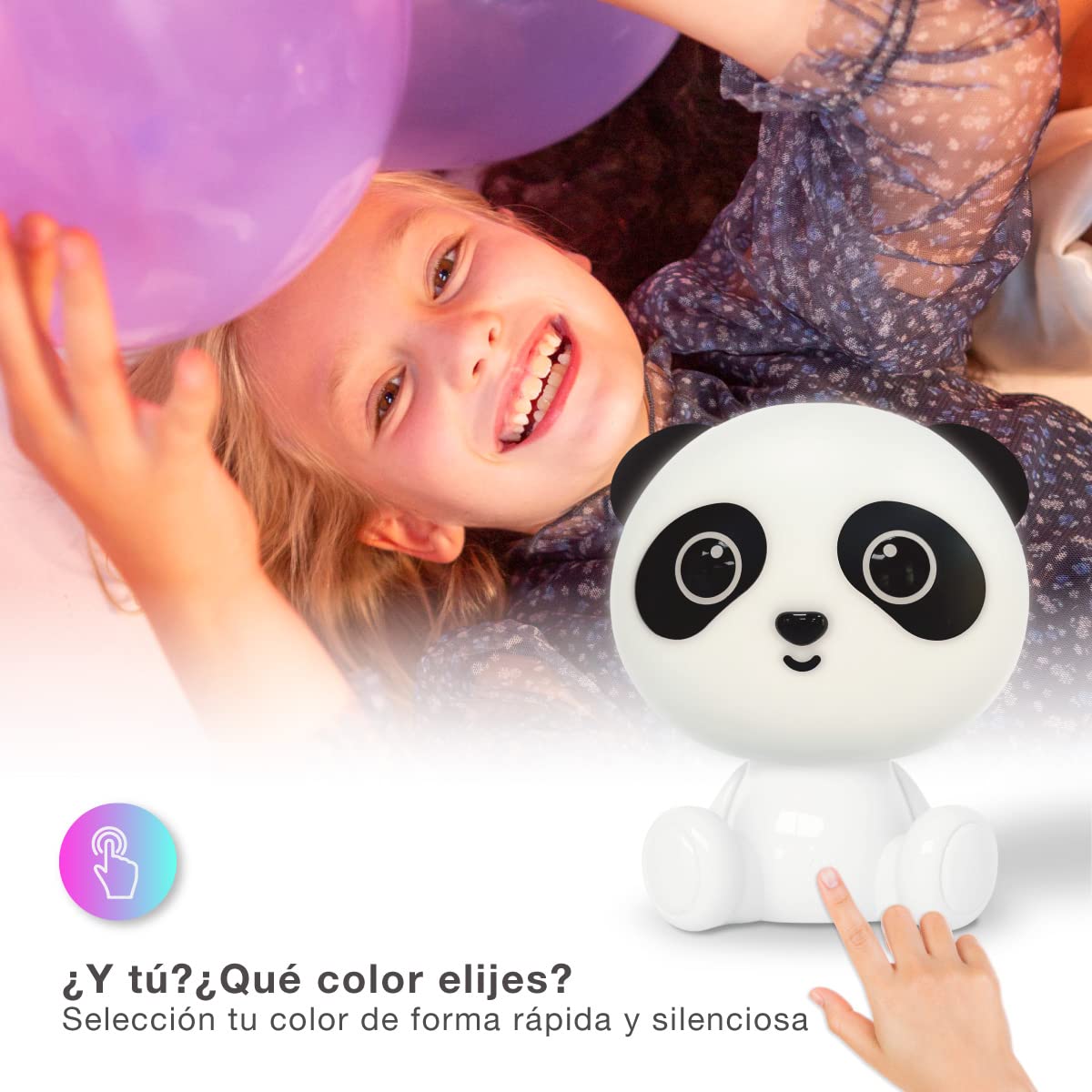 Luce notturna per bambini Panda LED 2,5W RGB + batteria ricaricabile per luce diurna Bianca