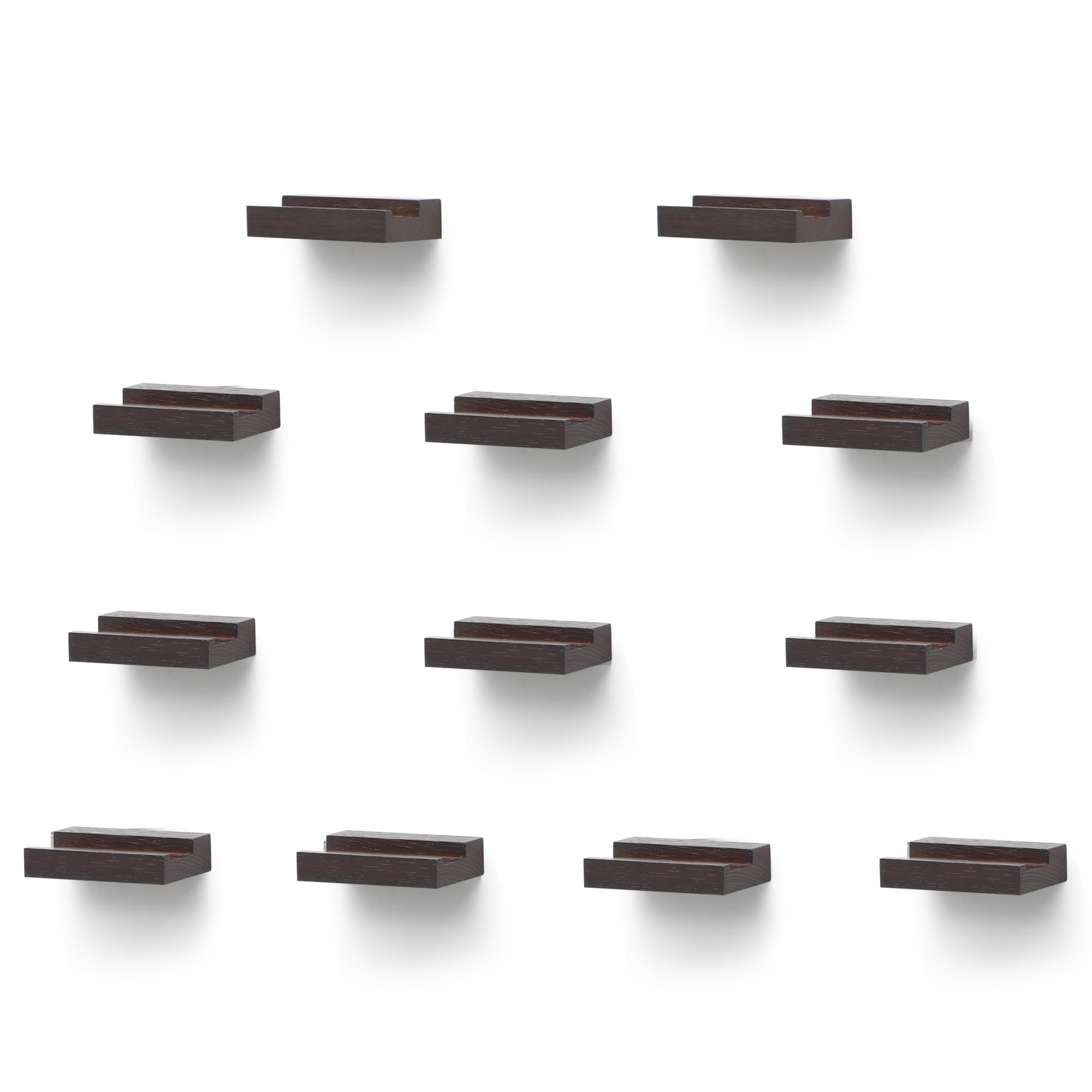 MITREL Juego De 12 Estantes De Madera De Roble Macizo, Estante De Pared para Discos, Soporte para Discos De Albumes, Estantes De Repisa De Fotos(Nogal Oscuro)
