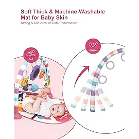 dearlomum Baby Play Mat Gym, Funny Play Piano Tummy Time Activity Mat with 5 Infant Sensory Toys, Music and Lights, Boy & Girl Gifts for Newborns 0 to 3 6 9 12 Months(New Pink)