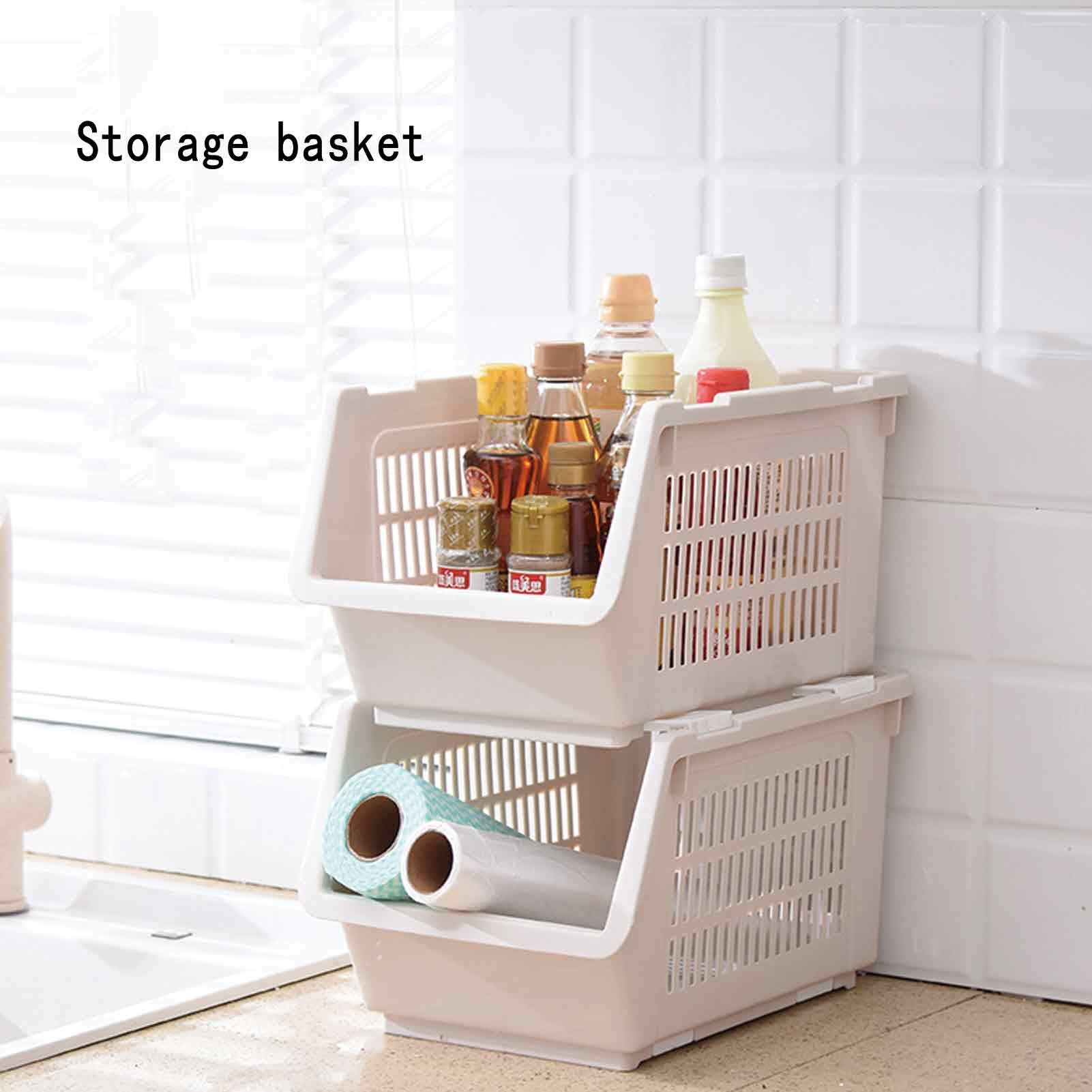 Cesta apilable para Cocina/Frutas/Verduras. Estante de Almacenamiento de plástico con diseño Hueco Multifuncional. Solución para Ahorrar Espacio en artículos de Aseo/baño.