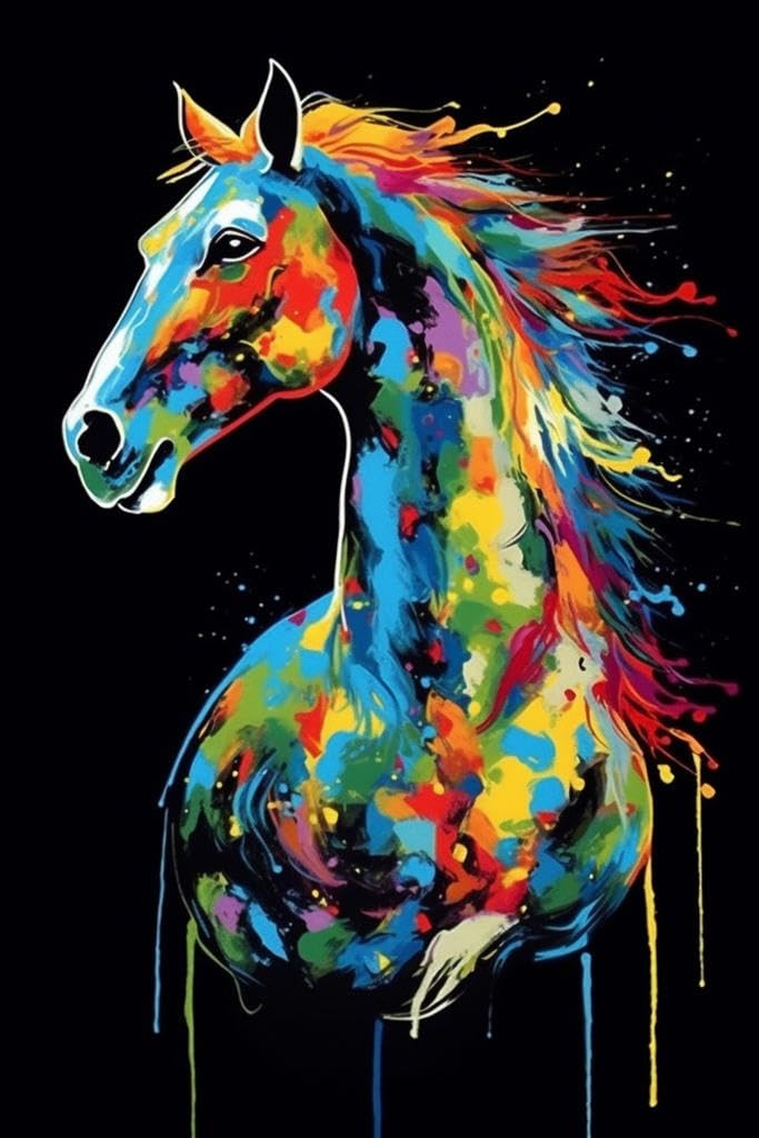 cnmd Diamond Painting Kits for Adults A Colorful Abstract Horse 5D Cross Stitch，Home Fashion Interior Decoration Diamond Painting Kit-30x45cm