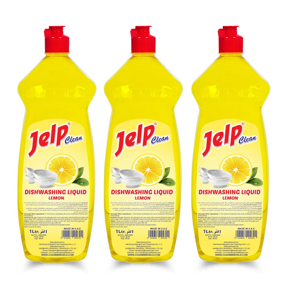 JELP CLEAN Dishwashing Liquid Lemon Pet Bottle, 3 x, 1 Litre