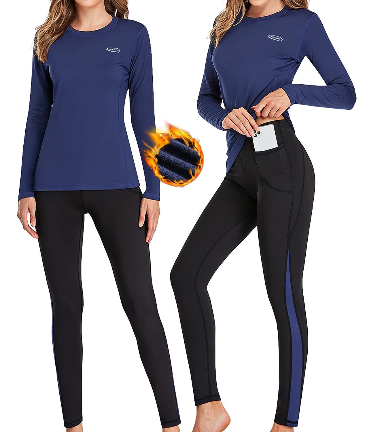 AMGUTEN Biancheria Intima Termica Donna Biancheria Funzionale Donna con Funzione Quick Dry Sportiva Set di Biancheria Intima Base Layer Traspirante Riscaldante Ideale per attività all'Aperto Blu