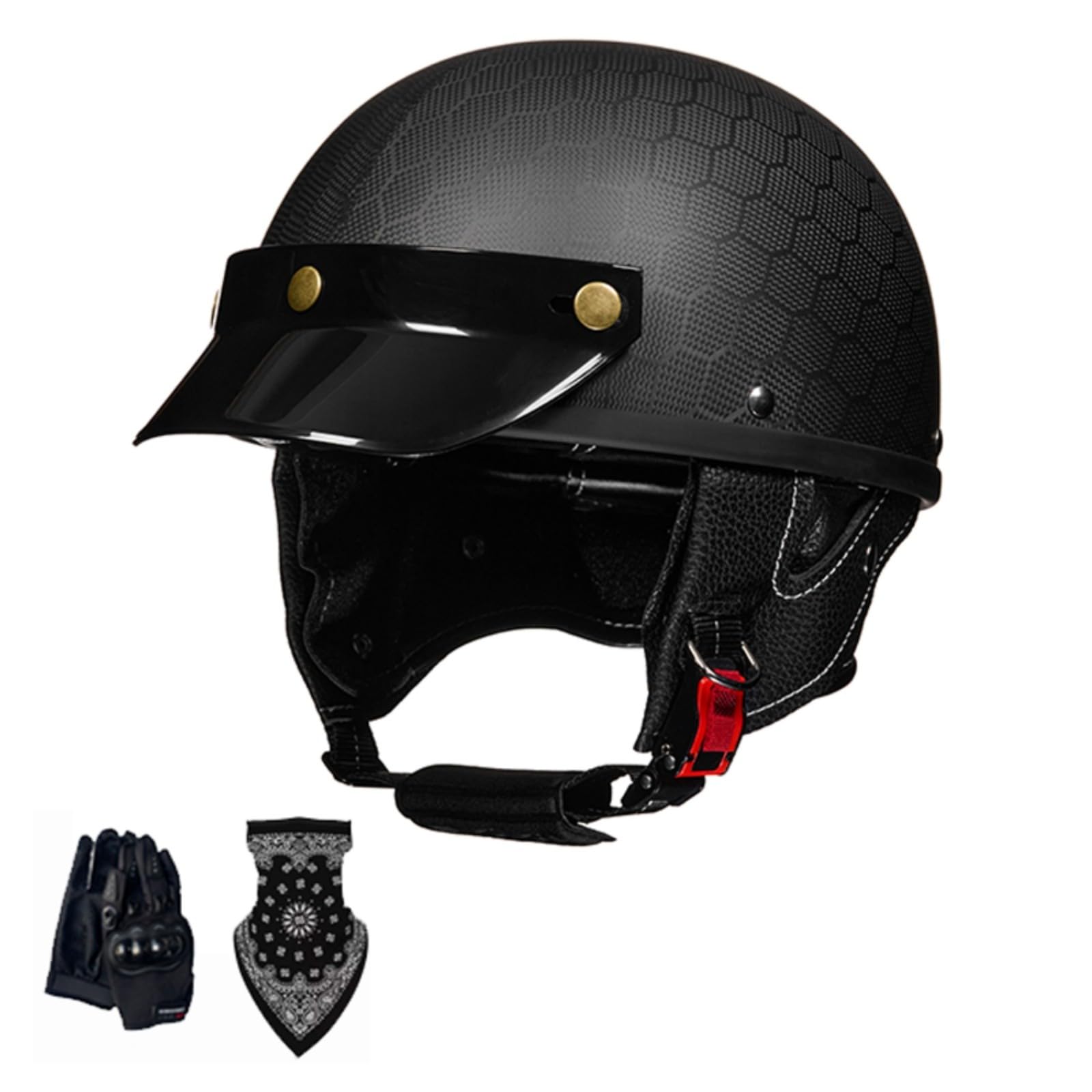 Vintage Kask Motocyklowy, Niemiecki Styl Z Włókna Węglowego Kask Motocyklowy Z Osłoną Przeciwsłoneczną, Homologowany ECE 22.06 Retro Kask Motocrossowy Dla Mężczyzn I Kobiet